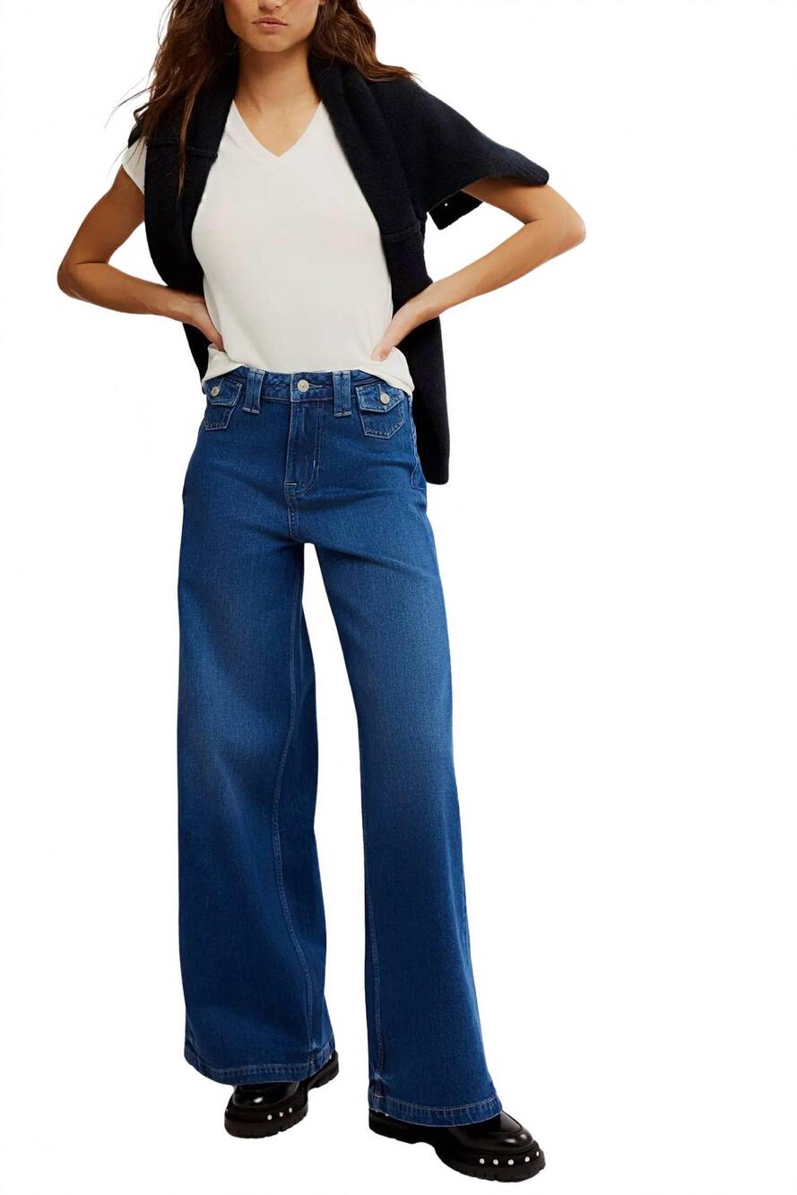 NEW FREE PEOPLE kellee high waist wide leg palazzo jeans in blue night